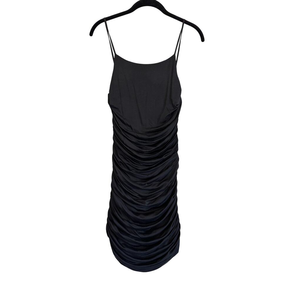 Halston Heritage Silk Black Ruched Slip Spaghetti Strap Dress Size 2 (XS)